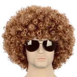 NEW 70's Afro Wig Curly‎ Brown Adult Costume Party Halloween Disco Funk